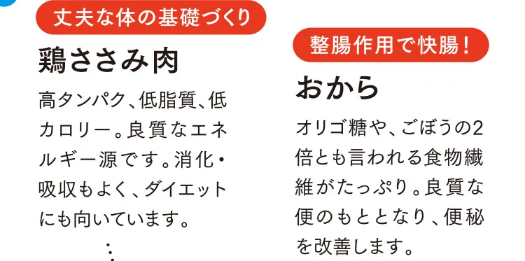 丈夫な体の基礎づくり 鶏ささみ肉 整腸作用で快腸！ おから