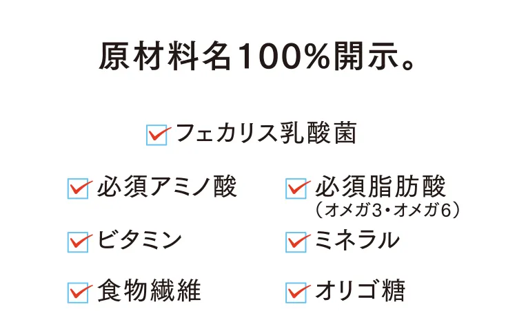 原材料名100%開示。