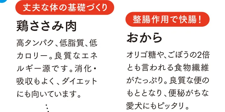 丈夫な体の基礎づくり 鶏ささみ肉 整腸作用で快腸！ おから